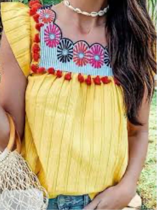Altar'd State Tops - Altar’d State Mustard Yellow Embroidered Babydoll Top Medium